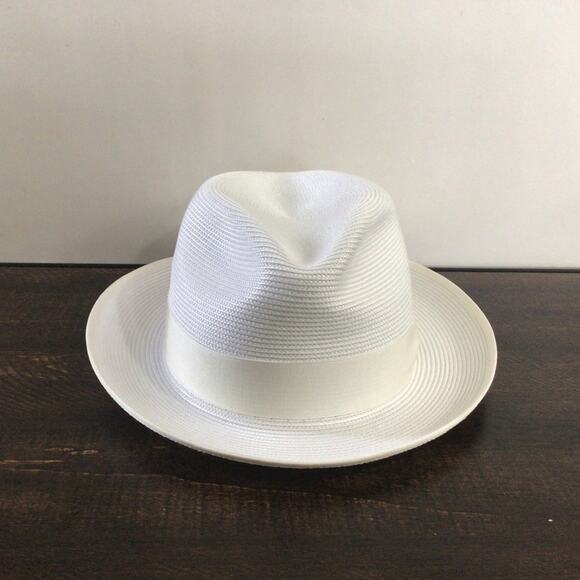 Stetson Mens Latte Florentine Milan Straw Fedora Hat White Size 7.5 Pin Included - Picture 2 of 7